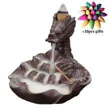 Фиолетовая глина дракон курильница для благовоний горелка Декор для дома керамическая Дракон водопад Курильница держатель для ароматических палочек+ 20 шт Бесплатные конусы