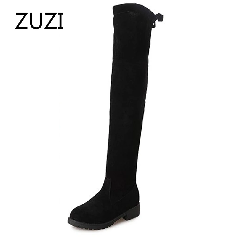 ZUZI-Botas por encima de la rodilla para mujer, botas de fondo plano, nuevos de abrigo, de terciopelo, tendencia, 2021