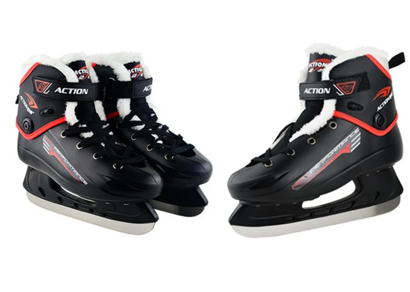 Зимняя обувь для взрослых и подростков, искусственная кожа, профессиональная Теплая Флисовая обувь для катания на коньках С Хоккейным лезвием, для начинающих кататься на коньках