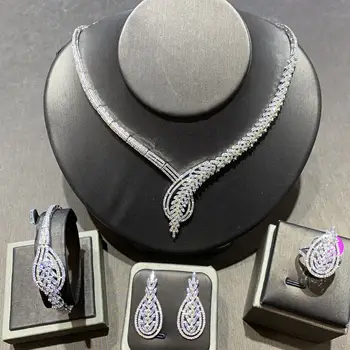 

TIRIM Dubai Luxury Elegant Bridal Necklace Set for Women Cubic Zirconia Wedding Jewelry Sets For Brides Accessories jewelri