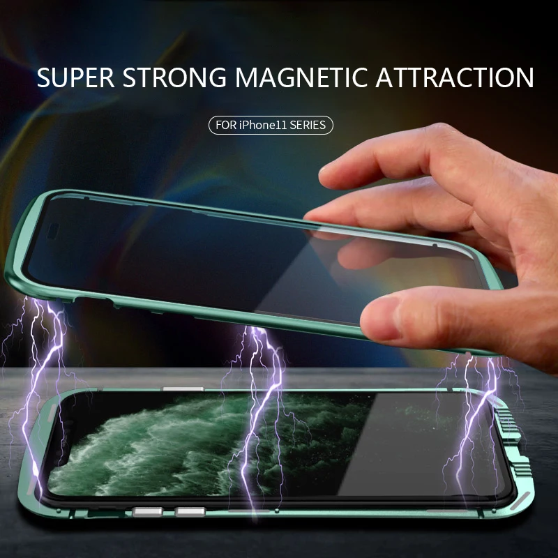 Металлический чехол с магнитной адсорбцией для iPhone 11 Pro Max двусторонний откидной