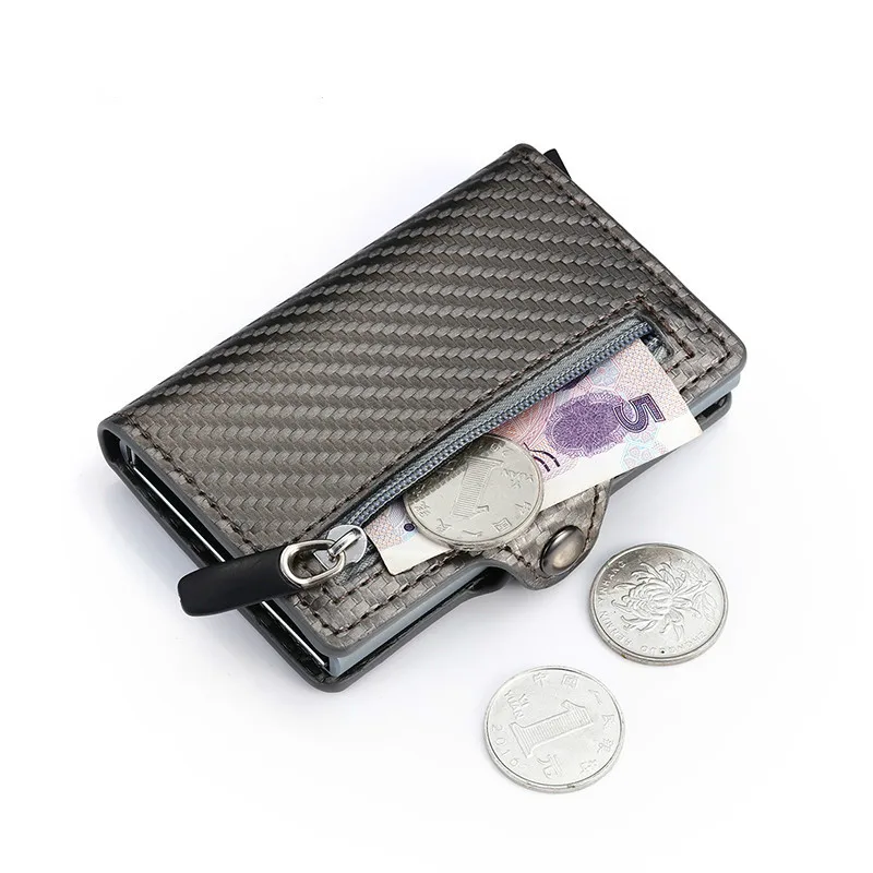 Bycobecy, модный карбоновый держатель для карт, кошелек, RFID, мужской бизнес с застежкой, кошелек, новинка, мужской кошелек для монет, ID держатель на молнии
