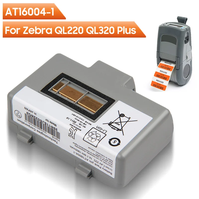 

Original Replacement Battery AT16004-1 For Zebra QL220 QL320 Plus QL220+ QL320+ Authentic Rechargable Battery 1900mAh