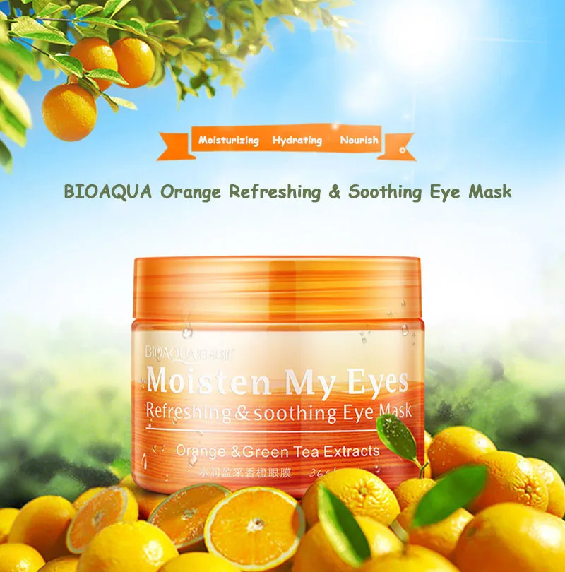 BIOAQUA, брендовая оранжевая освежающая и успокаивающая маска для глаз, уход за кожей, увлажняющая, против морщин, против старения, для удаления темных кругов, маски для глаз