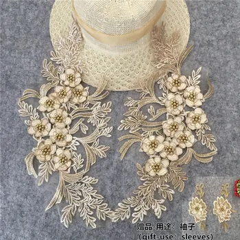 

3D Flower Embroidery Lace collar Fine ABS pearl Neckline embellishment Clothing Lace applique DIY Sewing Supplies Accessories