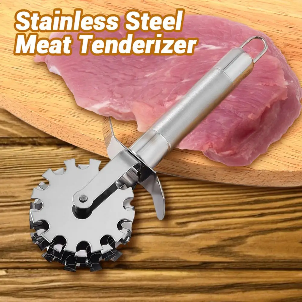 Meat Tenderizer Handheld Stainless Steel 5-Wheel Rolling Loose Meat Hammer Roller for Tendering Steak Beef Pork Kitchen Tool