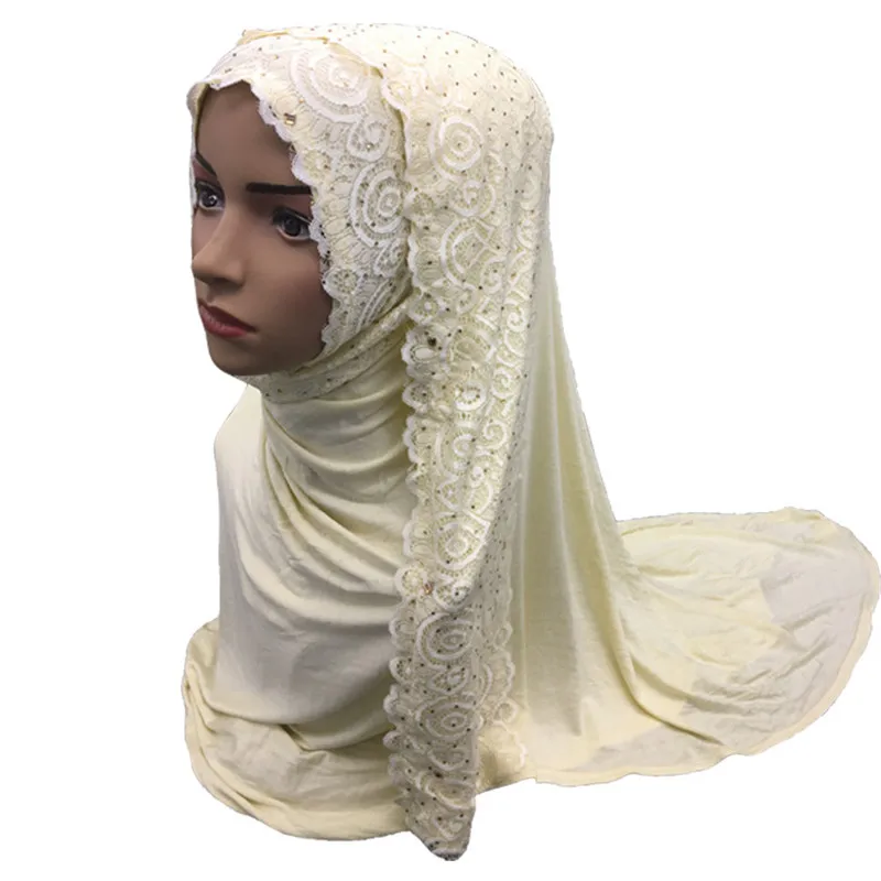 Мусульманский хиджаб из Джерси шарф мягкий кружевной платок femme musulman арабские бриллианты хиджаб хлопок головной платок шарфы женские простые шали - Цвет: 6