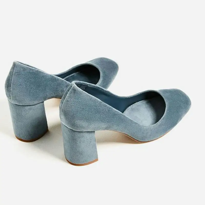 Женские замшевые туфли на высоком каблуке высокий квадратный каблук обувь