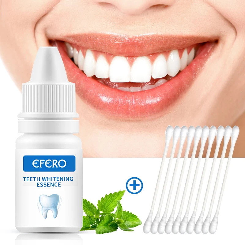 

EFERO 2PCS Teeth Whitening Essence With Swabs Cleaning Remove Plaque Stain Oral Hygiene Brighten Bleaching Serum Tooth Whitening