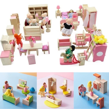 

Wooden Dolls House Furniture Miniature 6 Room For Kids Child Toy Gifts Hot