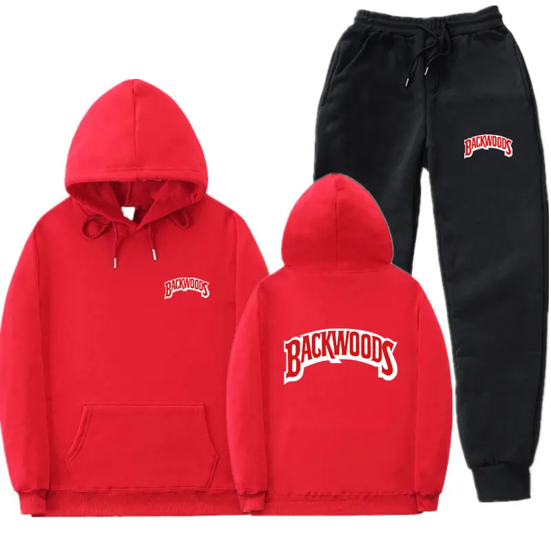 Streetwear BACKWOODS Hoodie set Tracksuit Men Thermal Sportswear Sets Hoodies and Pants Suit Casual Sweatshirt Sport Suit - Цвет: Red MK0135