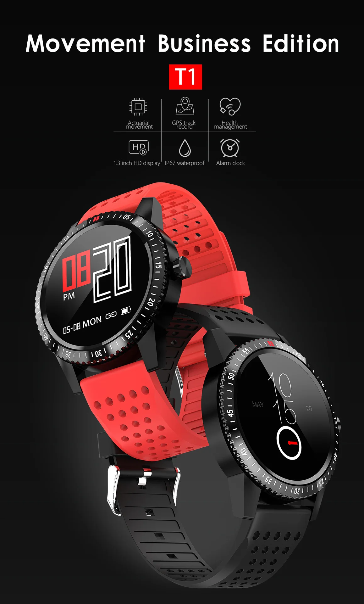 

2020 Hot Sales All Touch Screen T1 Smart Band And Watch Heart Rate Blood Pressure Waterproof Multi-functional