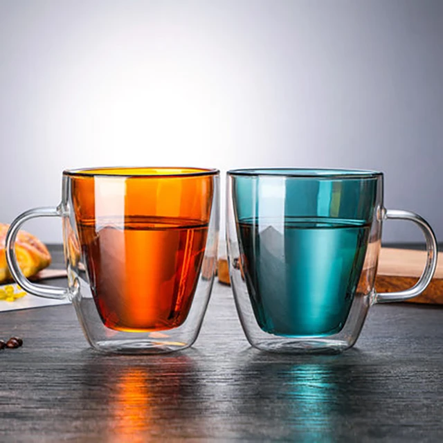 Colorful Double Wall Insulated Glass Mug, Coffee or Tea Glass Mugs