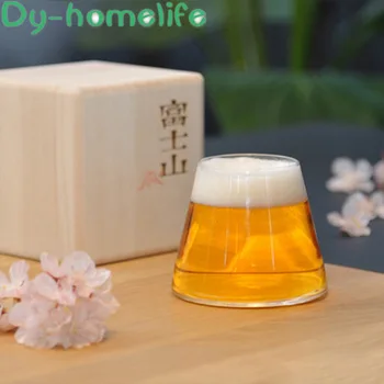 

Glass Goblet Japanese Style Mount Fuji Transparent 280ML Wine Cup Gift Box Drinkware Home Kitchen Bar Decoration Water Ware
