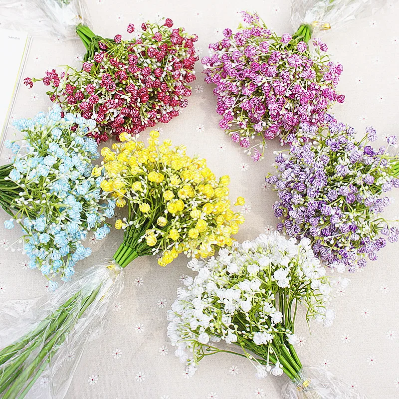 NewColorful gypsophila artificial flowers long stem fake flowers bouquet babys breath silk flowers wedding party home decoration