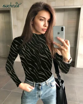 

SUCHCUTE Tiger Print Female Bodysuit Body For Women Bodycon Longslive Casual Basic Cotton Autumn Winter 2019 Rompers Jumpsuit