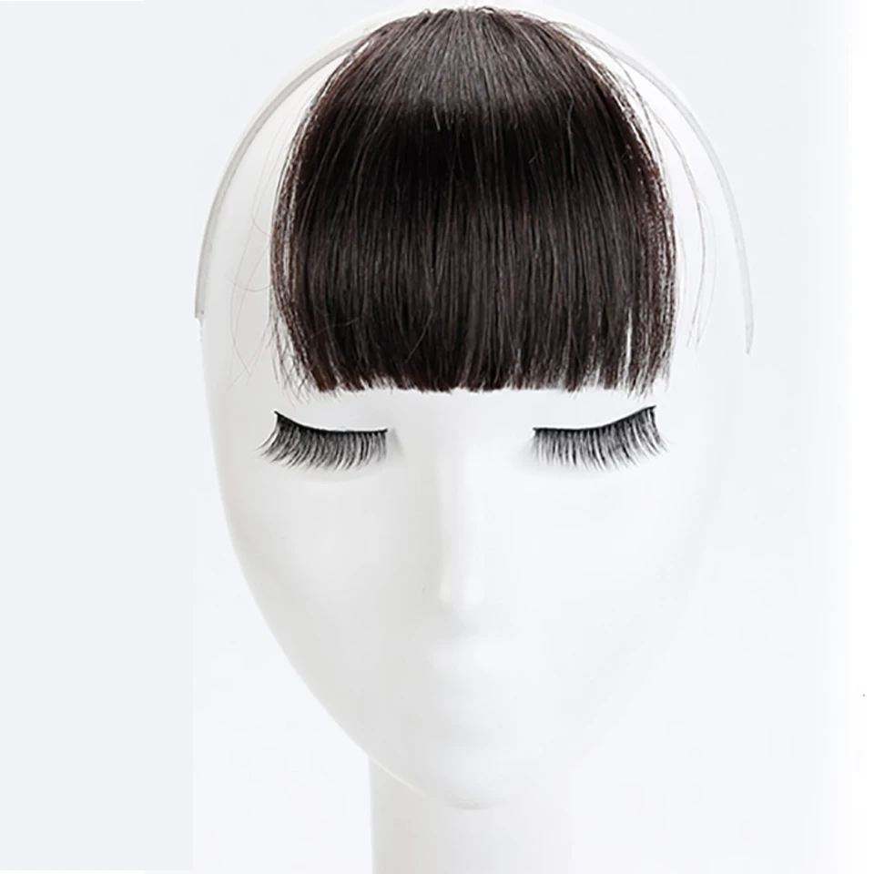 

Allaosify Black Brown Fake Fringe Bangs Clip In Hair Extensions High Temperature Fiber Synthetic Clip on Bangs Hairpiece Blunt