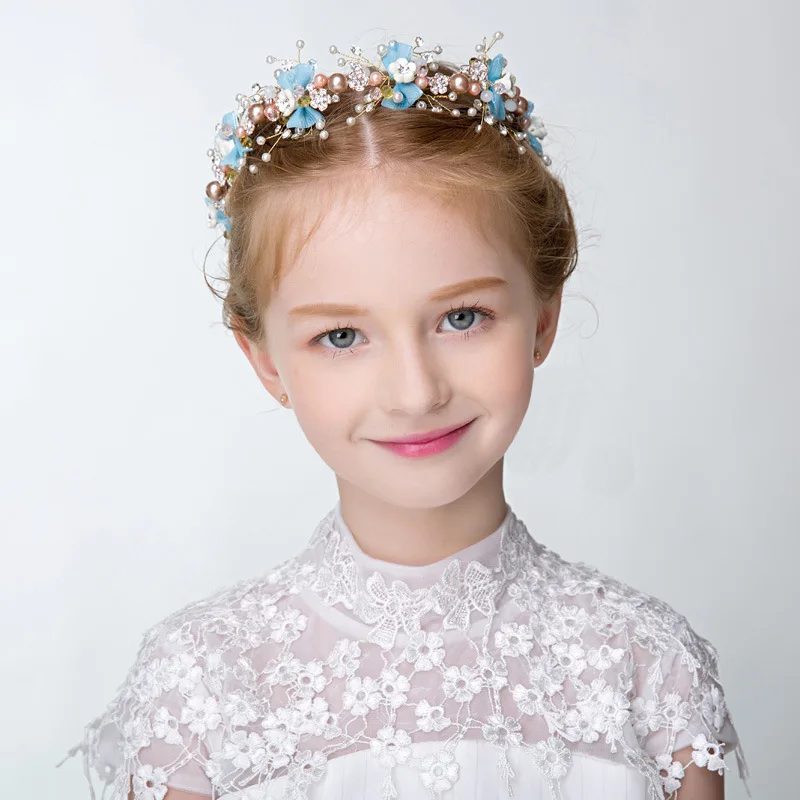

Pink Blue Tiaras And Crowns Butterfly Pearls Crystal Handmade Children Crown Photography Party For Kids Women Princess Diadems