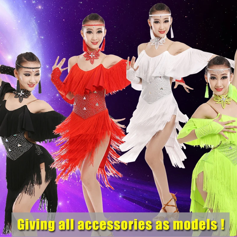 Новые детские платья для девочек 4 цвета с бахромой платье Одежда танцев Детское