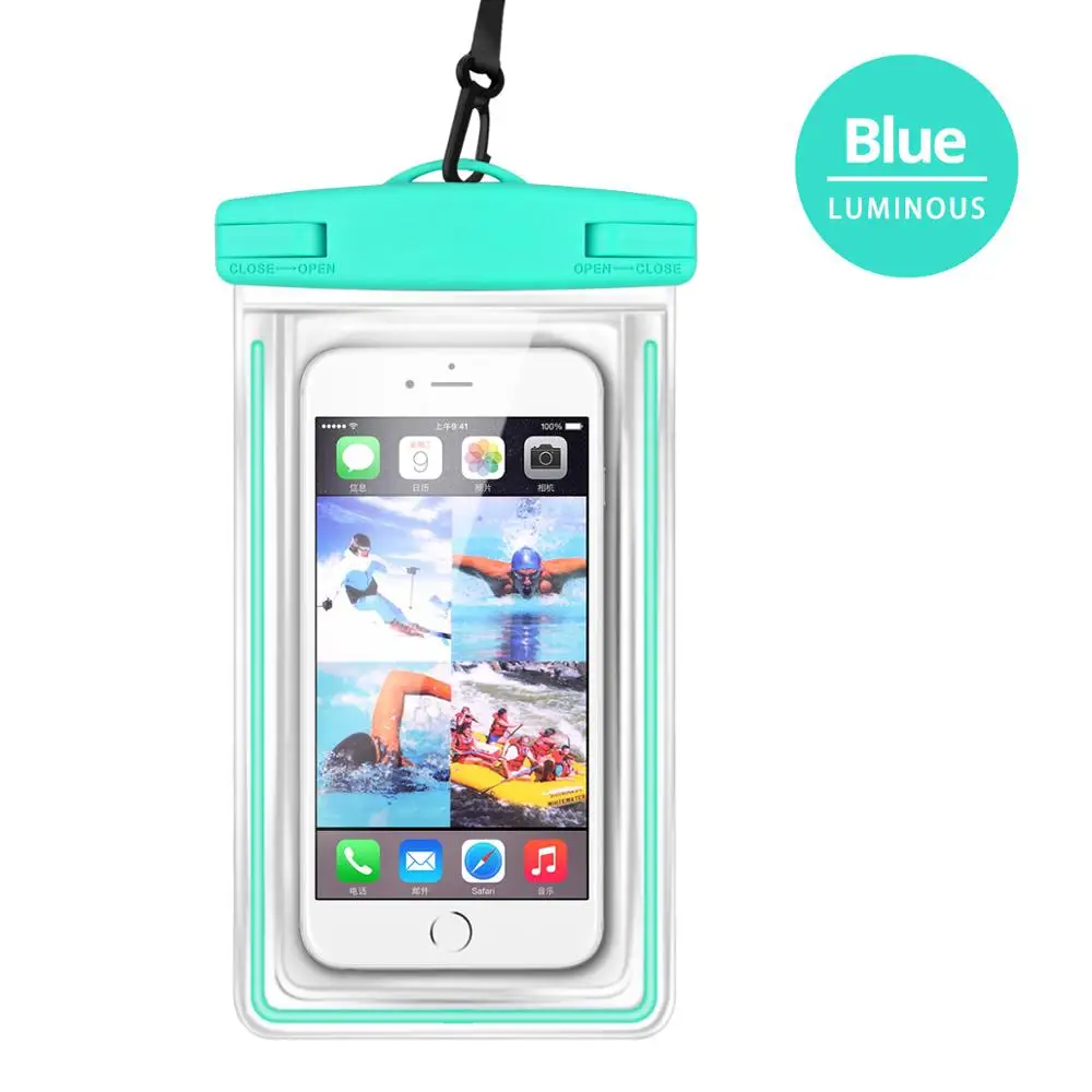 FONKEN светящийся водонепроницаемый универсальный чехол для телефона 6 дюймов IPX8 водостойкая подводная сумка сенсорный чехол прозрачные сухие сумки - Цвет: Blue Case