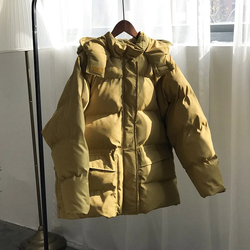 Lugentolo, Женская парка, зимнее пальто с капюшоном, утолщенная, теплая, Корейская, свободная, на молнии, одежда с длинным рукавом, повседневная, одноцветная парка