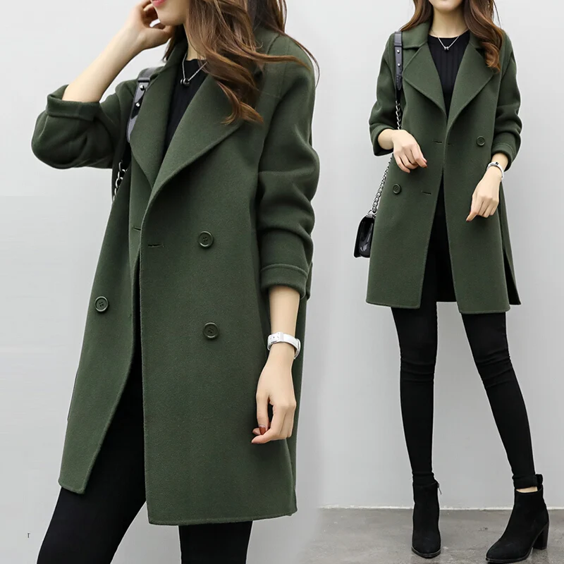 

Autumn Winter jacket women yellow overcoat wool coat suits plus size large big long black slim blend clothes outerwear 3 color