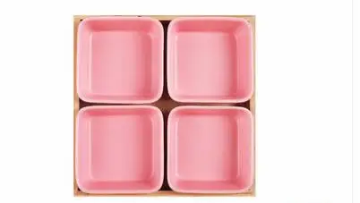 4pc-pink 2 шт. в скандинавском стиле Нескользящая керамическая сетка сушеные фрукты пластины деревянные поддоны крышка набор блюдо для закусок тарелка разделенный соус блюдо pf08261 - Цвет: 4pc-pink