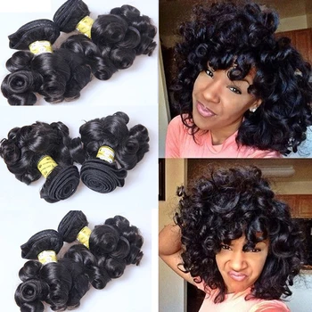 LUFFYHAIR Brasiliano Bouncy Ricci Fasci di Capelli Umani 3 pz/lotto Breve 100% Extensions Umani di Remy Tesse Per Le Donne