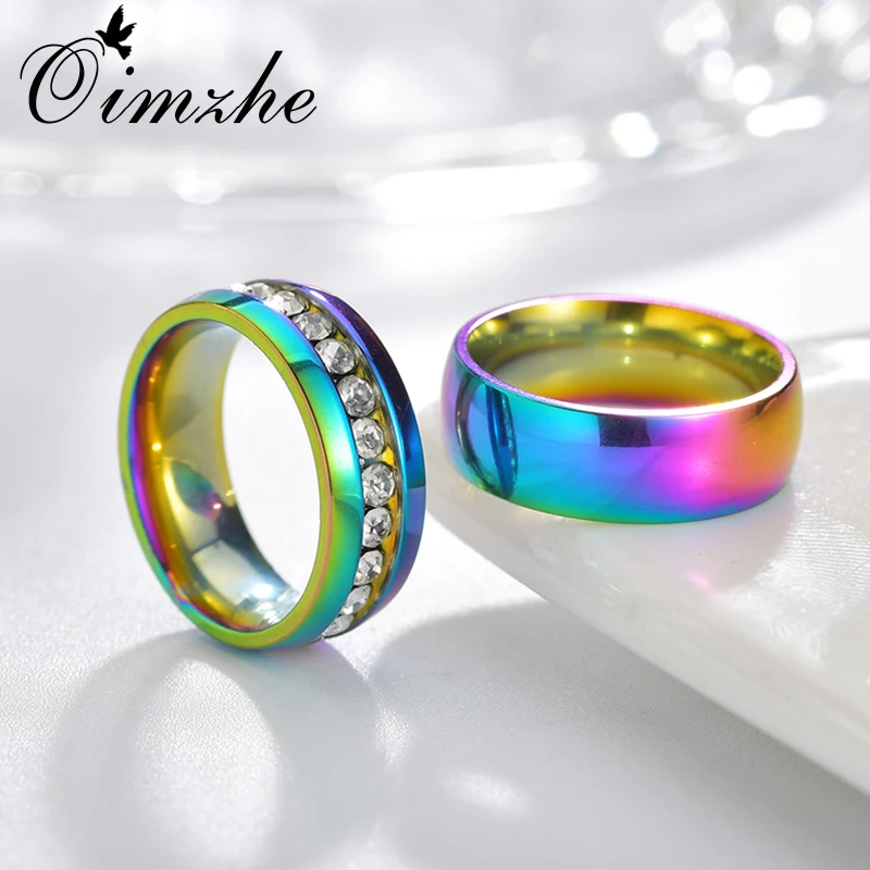 Oimzhe Titanium Stainless Steel CZ Stone Colorful Ring Classical Lover Couple Weddings Rings Valentine's Gift Bague Bijoux | Украшения