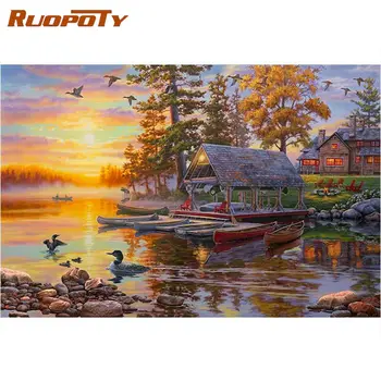 

RUOPOTY Paint By Numbers HandPainted Home Living Room Decor Autumn River Scenery Picture By Number Unique Gift For Adults Kids