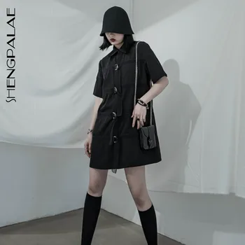 

SHENGPALAE 2020 Summer Pattern Long Length Casual Style Woven Fabric Single-breasted Solid Notched Collar Fashion Shirt AF447