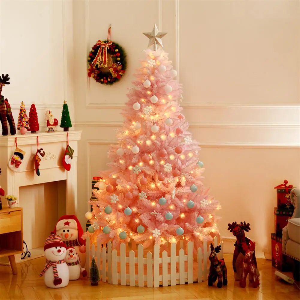 Ярко-розовая Рождественская елка с светодиодный серебряный кулон, однотонные снежинки, цветные шары для рождественской елки, украшения, новогодние подарки