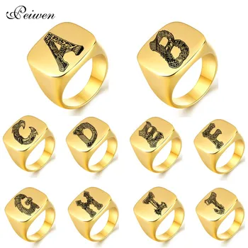 

Initials 26 Letters Ring for Men Stainless Steel Rings Personalized Custom Nameplate Band Gold Punk Throne of Game Jewelry Gift