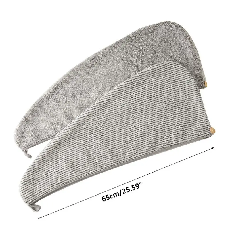 1 Pc Bamboo Microfiber Hair Towel Wrap Gray Striped Quick Drying Shower Turban Cap with Button Absorbent Anti-Frizz Bath Hat microfiber towels,quick drying towel