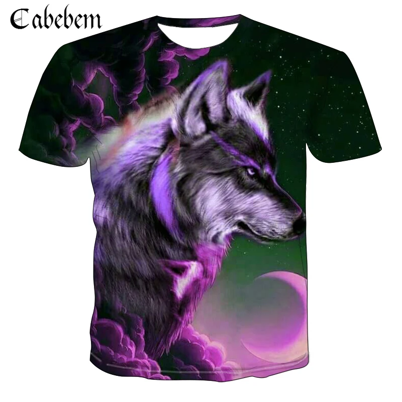 

2019 trend fashion men clothing explosions T-shirt 3D anime flame wolf print Tshirt cool Tees youth short-sleeved Tee shirts