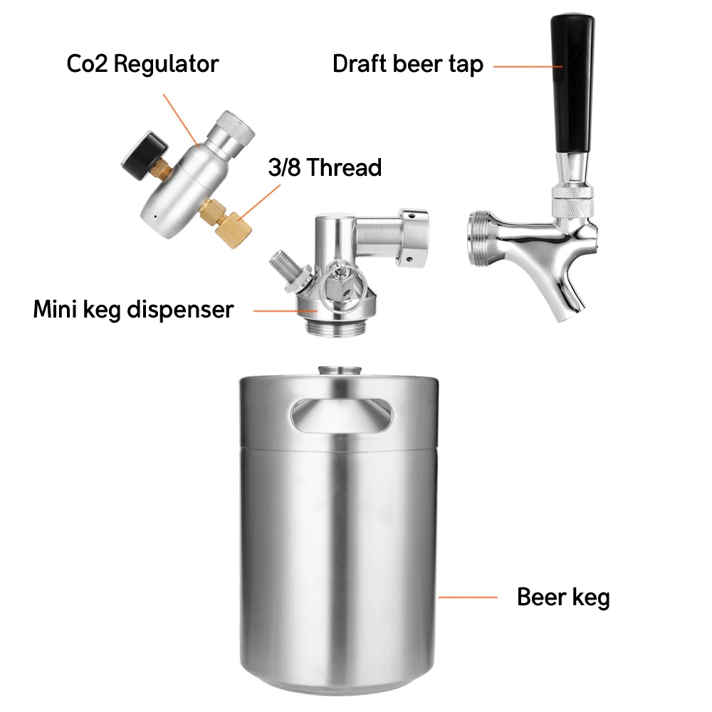 Нержавеющая сталь мини 5л/3Л пивной бочонок с краном напорный Ворчун домашнее пиво пивоварения Ремесло Регулируемый кран и СО2 инжектор