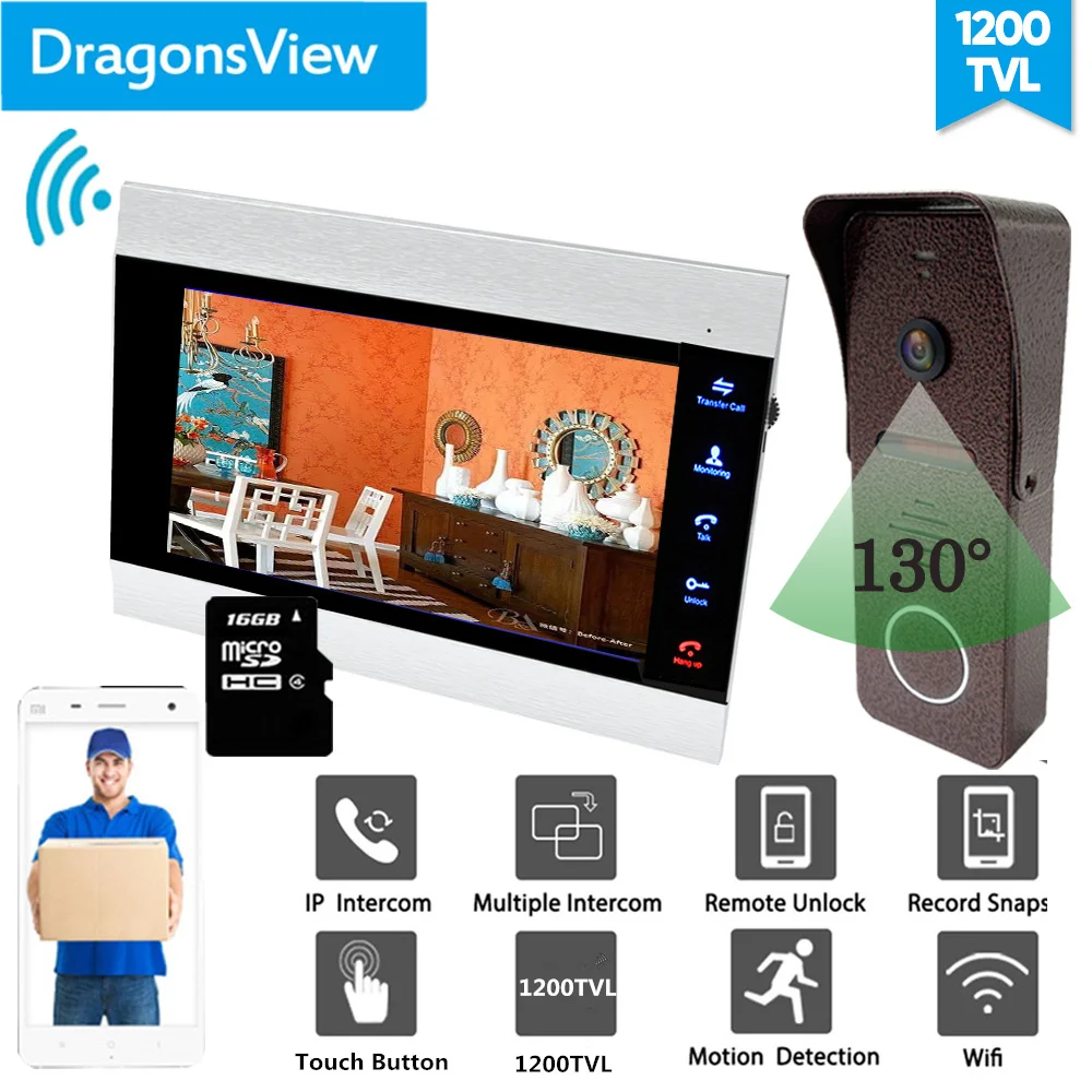 With 16GB SD Card 【Широкий угол 1200TVL】Dragonsview IP видео домофон Беспроводная система видеодомофона Wifi контроль доступа к двери разблокировка записи - Цвет: With 16GB SD Card