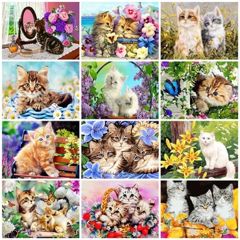 

AZQSD Arcylic Oil Painting Flower Cats Pictures By Numbers On Canvas Animal Wall Pictures Art For Living Room Home Decoration