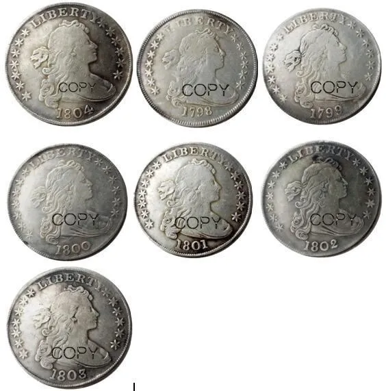 

US A Set Of(1798-1804) 7pcs Draped Bust Dollar Silver Plated Copy Coin