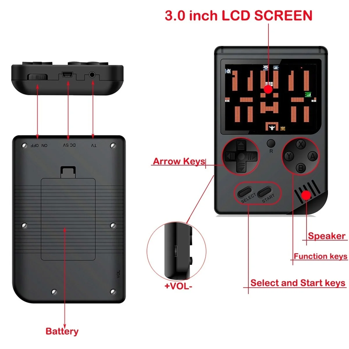 Game Concel 400 Games , Mini Video Game Console Built In 400 Classic Games Retro 8 Bit 3.0 Inch Games AV Out Portable Handheld G