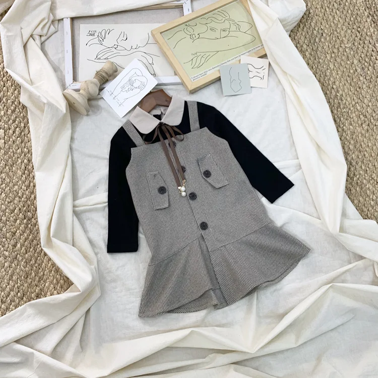 girl Fake two dresses fall kids princess dress sweet children Long sleeve dress fashion high-grade Children clothes