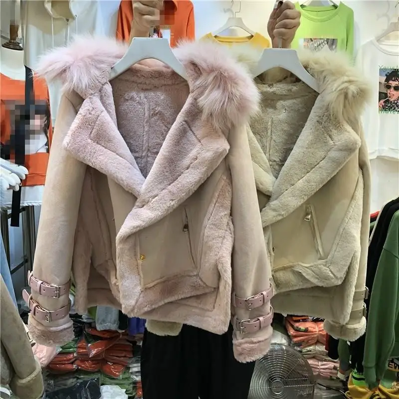 Зимнее пальто из овечьей шерсти, женские толстые мотоциклетные замшевые кожаные куртки, повседневная женская модная теплая байкерская куртка