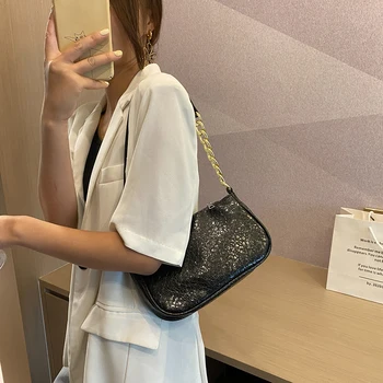 

Casual PU Leather Sling Handbag Purse Women Elegant Chain Shoulder Crossbody Bag Popular Simple Female Daily Bag