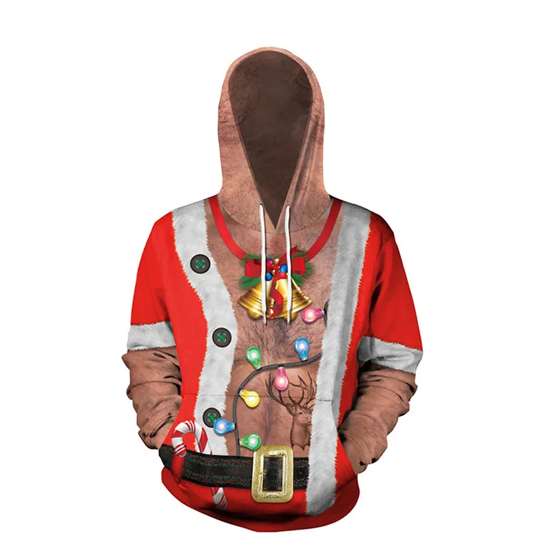 Модный осенний и зимний Рождественский свитер, объемный свитер с капюшоном и 3D-принтом, унисекс, мужской и женский Забавный Уродливый Рождественский свитер - Цвет: Size F