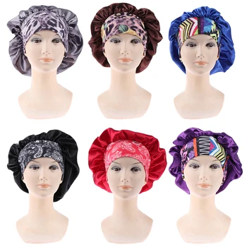 

Women Sleep Beauty Salon Bonnet Satin Cover Hair Bonnet Silk Head Hat 56-58cm