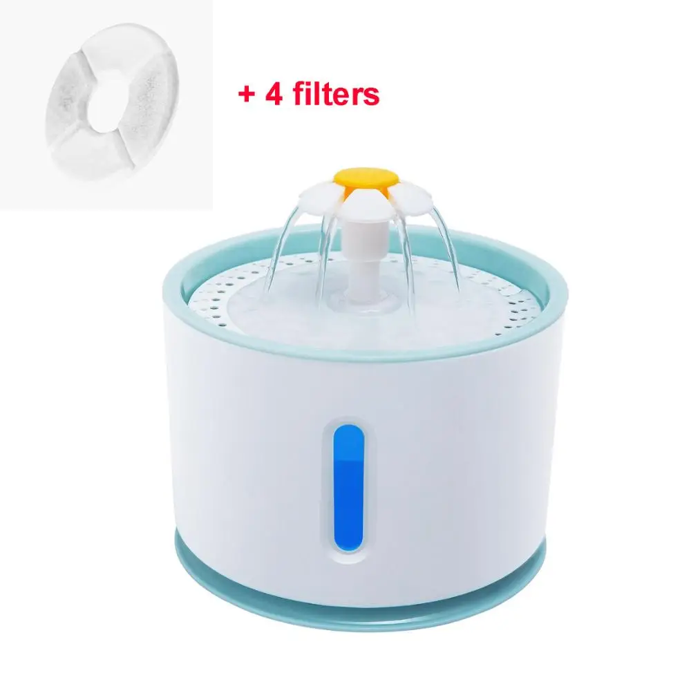 1 add 4 fliters Бесшумный автоматический фонтан для домашних животных, кошек, светодиодный, электрический, USB, для собак, кошек, домашних животных, 2.4л, питатель для питья, миска для питья домашних животных, фонтан для питья - Цвет: 1 add 4 fliters