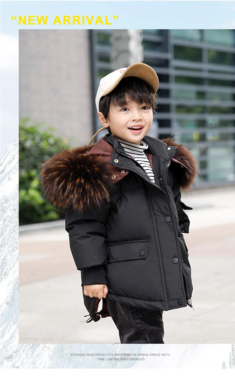 Новая утепленная детская зимняя одежда короткая теплая пуховая куртка для мальчиков однотонное модное пуховое пальто для девочек детское черное пальто Parker