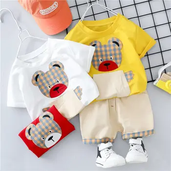 

Summer Baby Boys Girls Clothing Sets Infant Toddler Clothes Embroidered bear T Shirt Shorts 2Pcs Children Kids Cotton Tracksuits