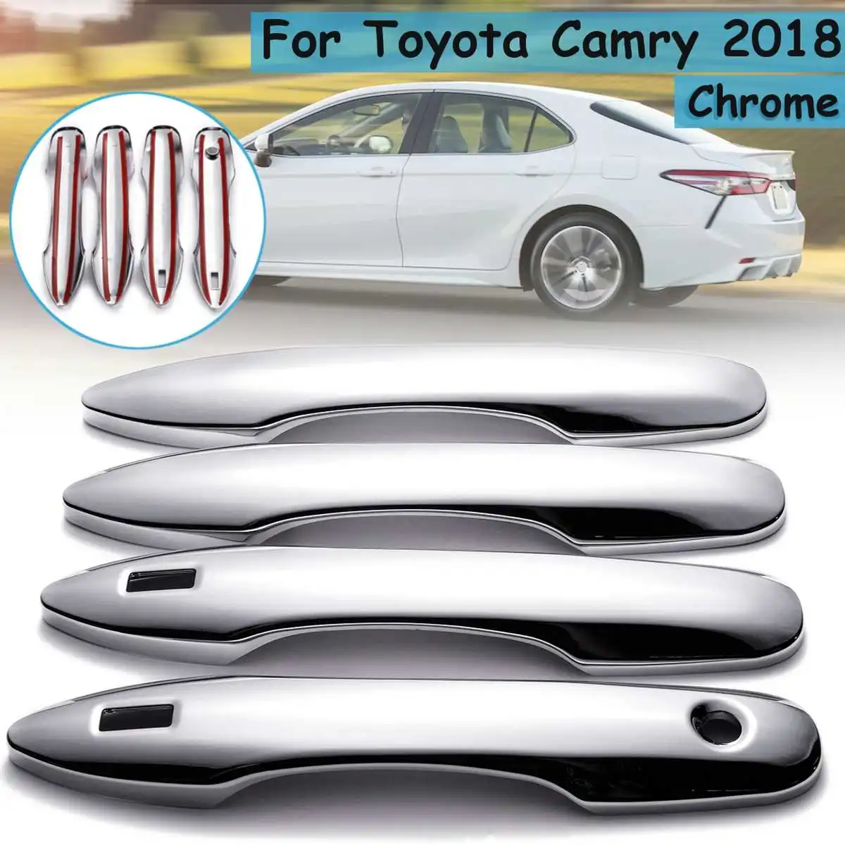1 комплект, 8 шт., накладки на дверную ручку автомобиля для Toyota Camry, автомобильный Стайлинг, защитная крышка, хромированный глянец, АБС-пластик, аксессуары