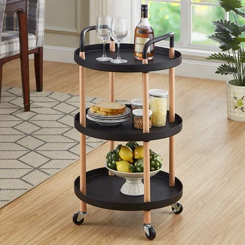 

Nordic Movable Shelf Iron Living Room Tea Art Round Cart Kitchen Bathroom Storage Rack